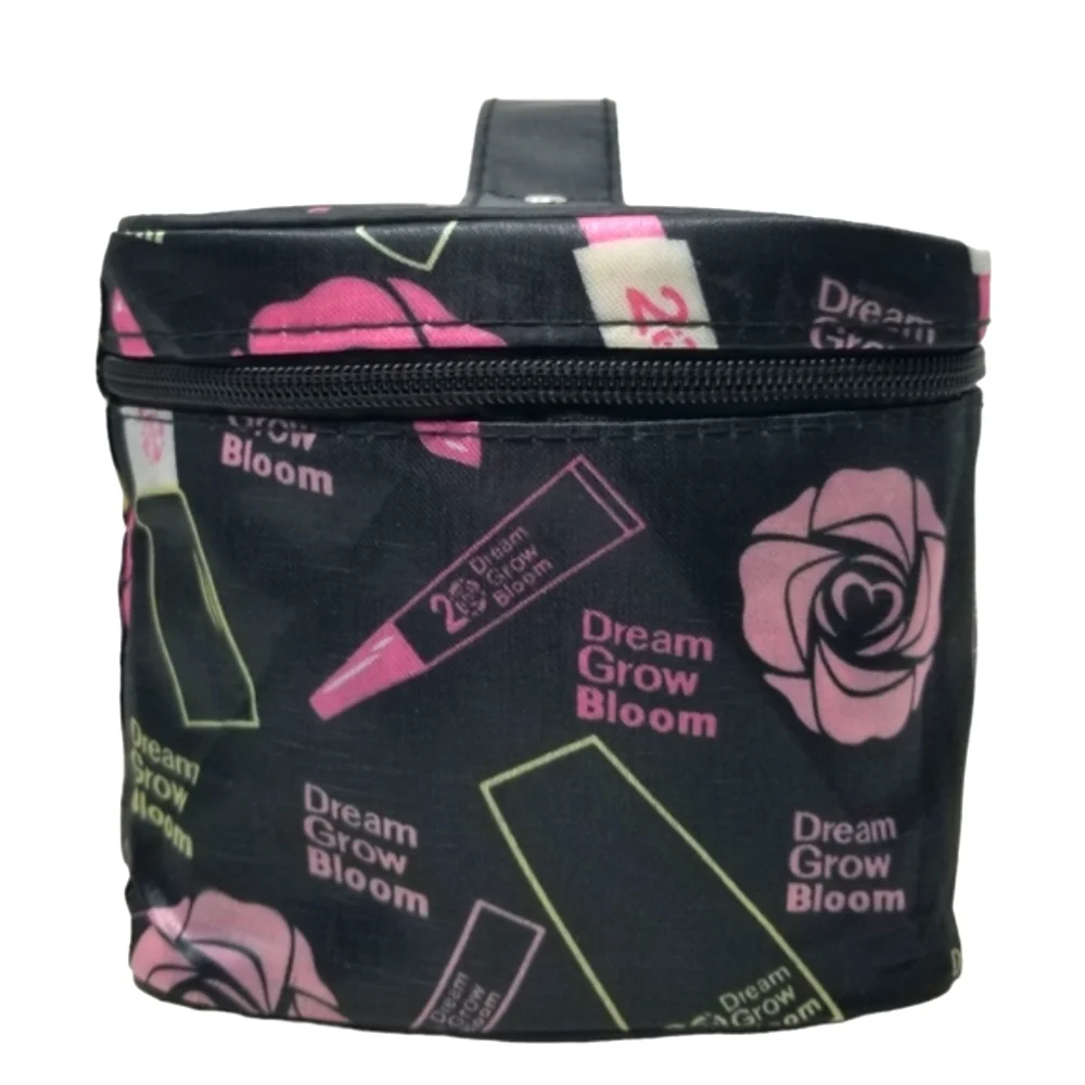 Rose and Lipstick Pink and black Pattern Cosmetic Case